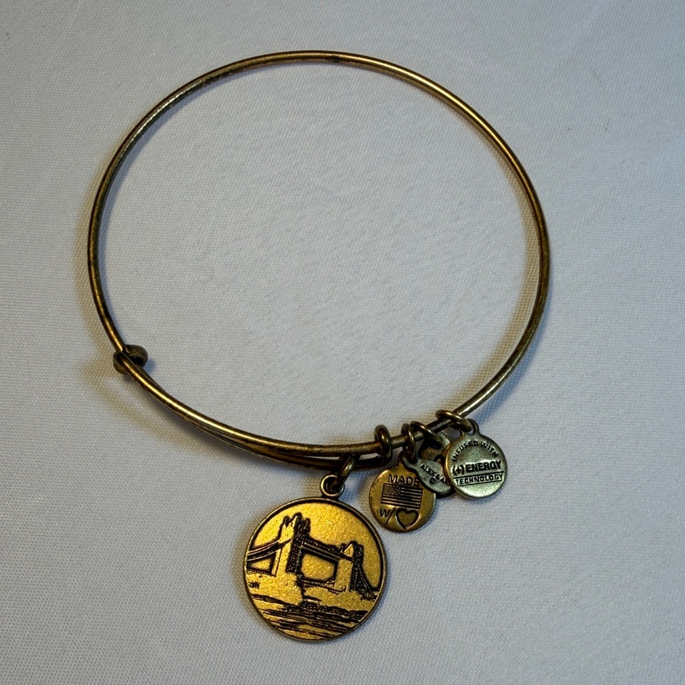 Alex and Ani Gold Charm Bangle with Bridge Pendant
